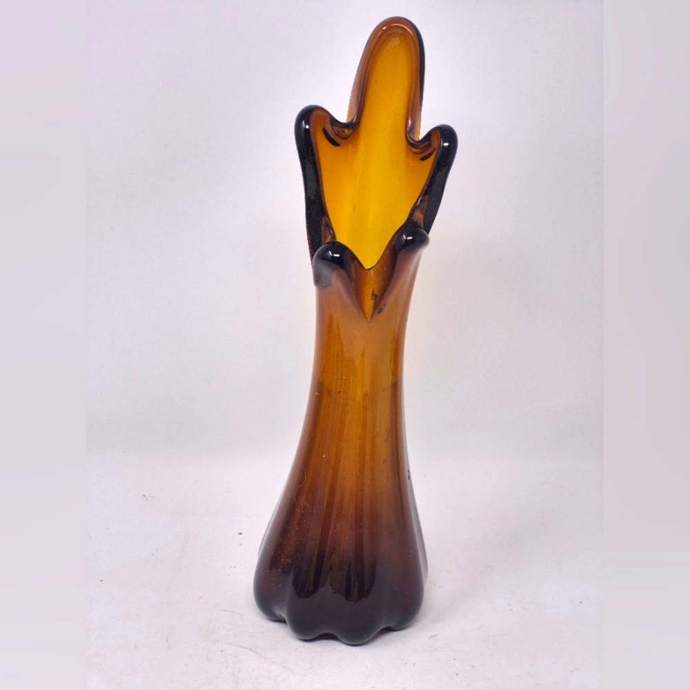 Amber Five Finger Swung Glass Vase